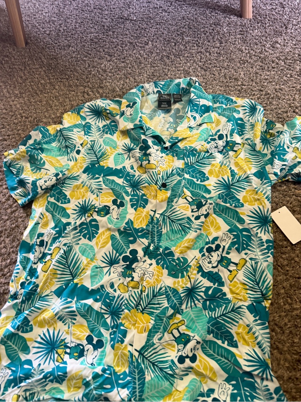 Disney Mickey Mouse Tropical Button-Down Shirt - Teal, Yellow & White